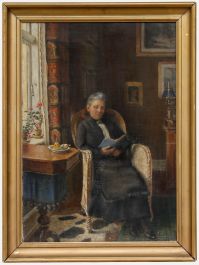 Framed Early 20th Century Oil - Reading by the Window