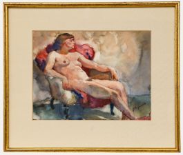 Jacob Dooijewaard (1876-1969) - Framed 1935 Watercolour, Nude in an Armchair