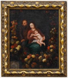 Follower of Andries Daniels - 17th Century Oil, Fruit Garland with Christ