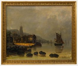 Van-Hils - Framed Late 19th Century Oil, Early Morning at the Harbour