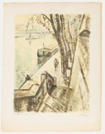 Simon Goldberg (1913-1985)- Mid 20th Century Lithograph, A Stroll Along the Quay