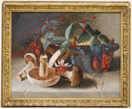 Higham - Framed Early 20th Century Oil, Fuchsia and Mushrooms