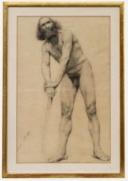 Charles James Theriat (1860-1937) - Early 20th Century Charcoal, Male Nude