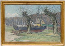 Aage Frikke (1884-1972) - Danish School Mid 20th Century Oil, Boats by the Shore