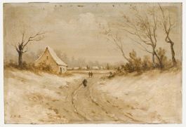 19th Century Oil - Walking Through the Snow