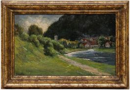 Framed Mid 20th Century Oil - Village in the Foothills