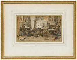Mid 19th Century Watercolour - Market in Rotterdam