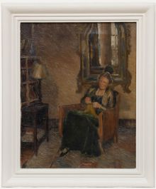 Framed Mid 20th Century Oil - Knitting in the Afternoon