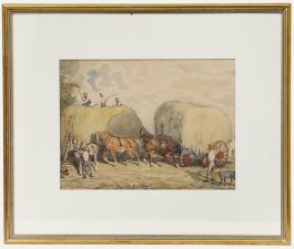 Framed Mid 19th Century Watercolour - Pulling The Hay Wagon
