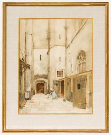Jacob Huybrecht Hollestelle (1858-1920) - 1899 Watercolour, Sweeping the Alley
