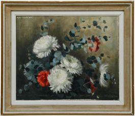 Heather Craigmile (b.1925) - Framed Oil, Still Life of White Chrysanthemums