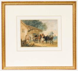 Framed Mid 19th Century Watercolour - The Haywagon & Working Oxen