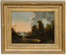 Framed 19th Century Oil - Life in the Lakes