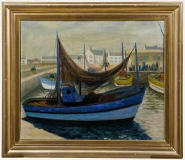 Hubert Arthur Finney (1905-1991) - Framed Oil, Brittany Harbour Scene