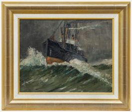 Framed Late 19th Century Oil - Steamer in Rough Seas