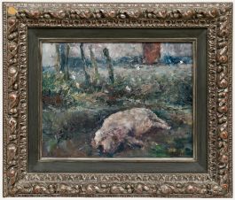 Gustaaf Van Loon (1912-1980) - Framed 20th Century Oil, Sleeping Pig
