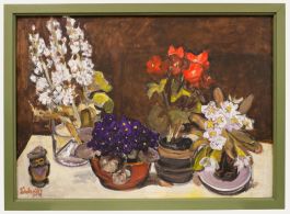 Günter Dührkop (1925-2002) - Framed Oil, Still Life of Potted Plants