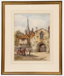 Alice Blanche Ellis (fl. 1876-1916) - Watercolour, Gateway in Salisbury
