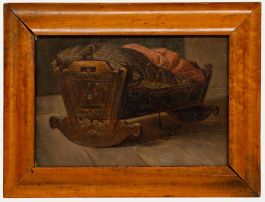 Attrib. Hermann Sondermann (1832-1901) - Folk Art Oil, The Farmer's Cradle
