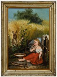 Framed Late 19th Century Oil - Girl & The Wild Hare