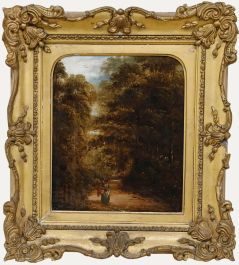 Framed 19th Century Oil - Figure on a Wooded Path