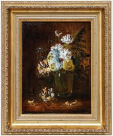Annie Lee - Framed 1889 Oil, Floral Still life