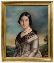 Biedermeier Early 19th Century Oil - Lady in Silver