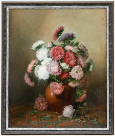 Framed Mid 20th Century Oil - Still Life with Chrysanthemums