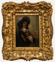 Reno - Framed 19th Century Oil, Portrait of a Cavalier Smoking a Pipe