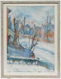 E. R. Barlow - Framed 20th Century Oil, Winter in Town