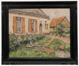 Victor Wagemaekers (1876-1953)- Belgian School Oil, Chickens in the Front Garden