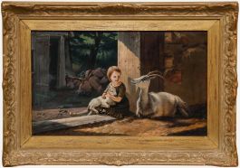 Fritz Gotfred Thomsen (1819-1891) - Late 19th Century Oil, Young Girl with Goats