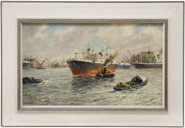 H. Welters - Framed Mid 20th Century Oil, Coming in to Dock