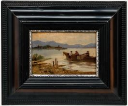 Framed Early 20th Century Oil - Unloading the Boat