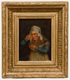 After L. Boilly (1761-1845) - 19th Century Oil, Old Woman Taking Snuff