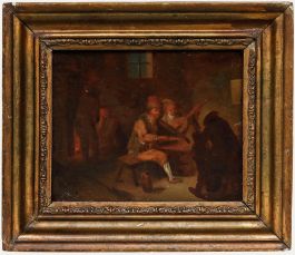 Framed 18th Century Oil - Fiddlers at the Pub