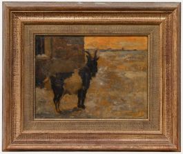 Adriaan la Rivière (1857-1941) - Framed Oil, Buck Near a Farmhouse