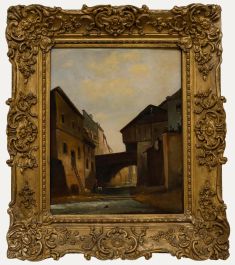 Framed 19th Century Oil - Washing Beneath the Bridge
