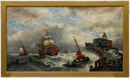 English School 19th Century Oil - Rocky Waters
