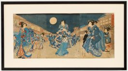 Kunisada II - Japanese Woodblock, A Moonlit Evening in the Theater District
