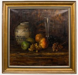 Carl Hayer - Late 19th Century Oil, Grapes and Porcelain