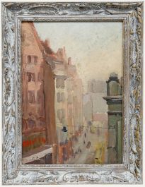Framed Mid 20th Century Oil - City Sunset