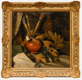 Framed Late 19th Century Oil - Still Life with Brushes