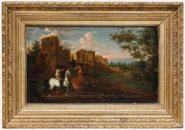Italian School 18th Century Oil - Riding Through the Ruins