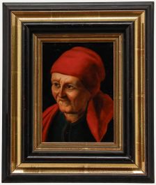 Framed 19th Century Oil - Portrait of a Woman in a Red Headscarf