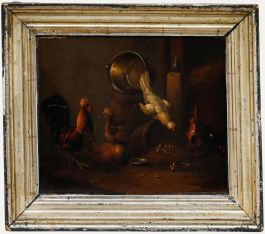 Dutch School Fine Mid 19th Century Oil - In the Chicken Coop