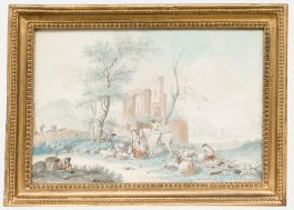 Nicolaes Aartman (1713-1760) - Framed 1759 Watercolour, Resting by the Ruins