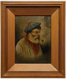 Italian School Early 20th Century Oil - Portrait of a Man Smoking a Pipe