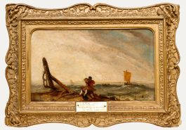 Follower of Richard P. Bonnington - Framed 19th Century Oil, Fishermen at Sea