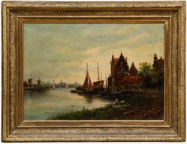 August Peters (1837-1901) - Dutch School 1879 Oil, By the Waterside